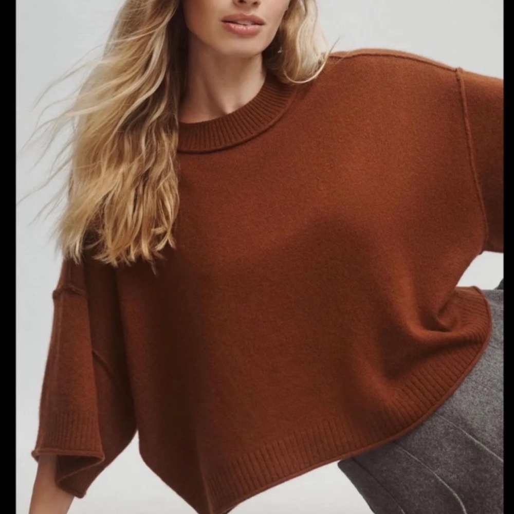 Anthropologie brown cashmere short sleeve luxe luxury Sweater brown 51677 - Picture 11 of 11